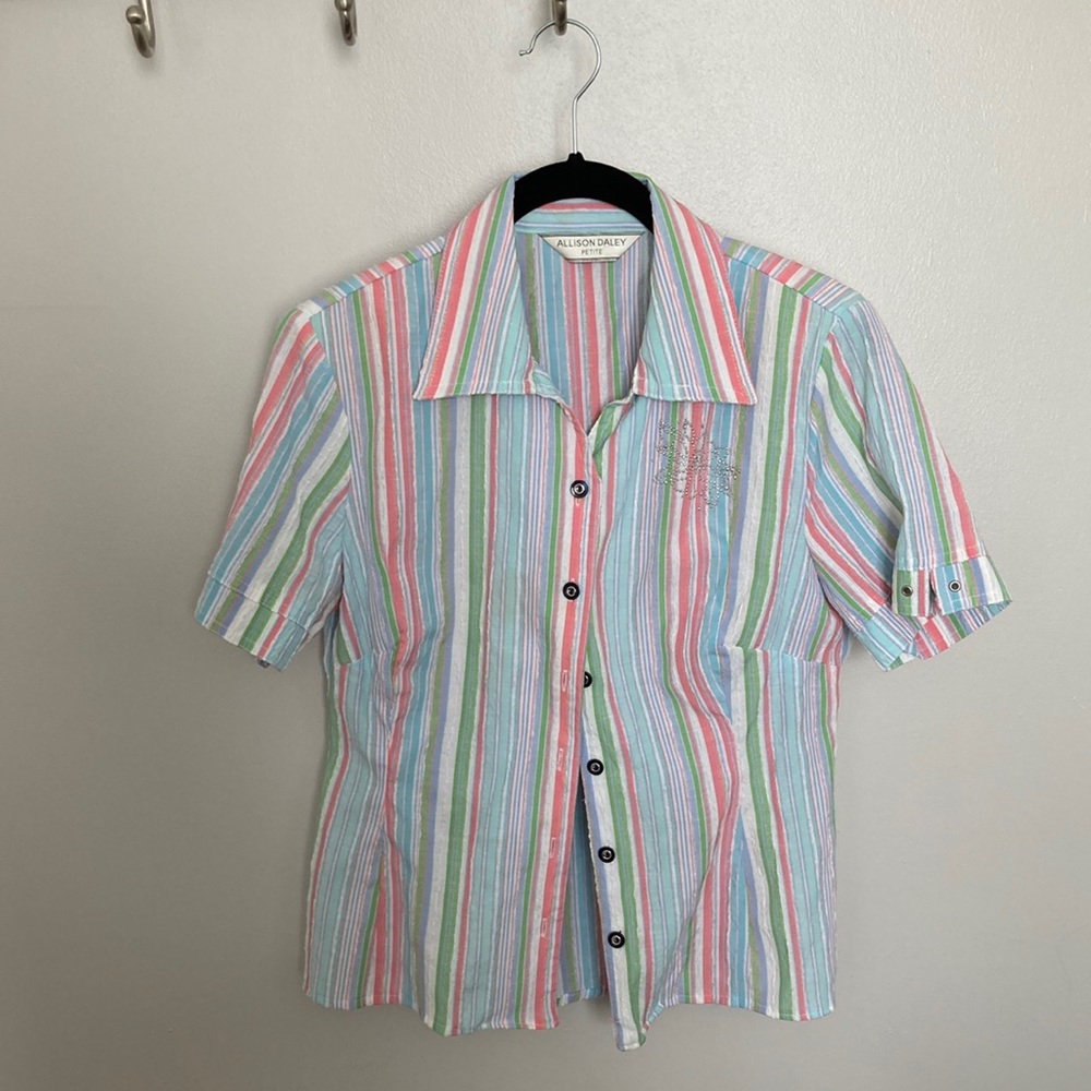 Allison Daley blouse, pastel stripes, size small petite